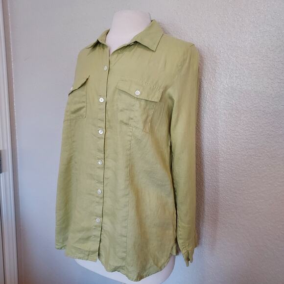 J. Jill Lime Green 100% Linen Long Sleeve Button Down Size M - Picture 5 of 13